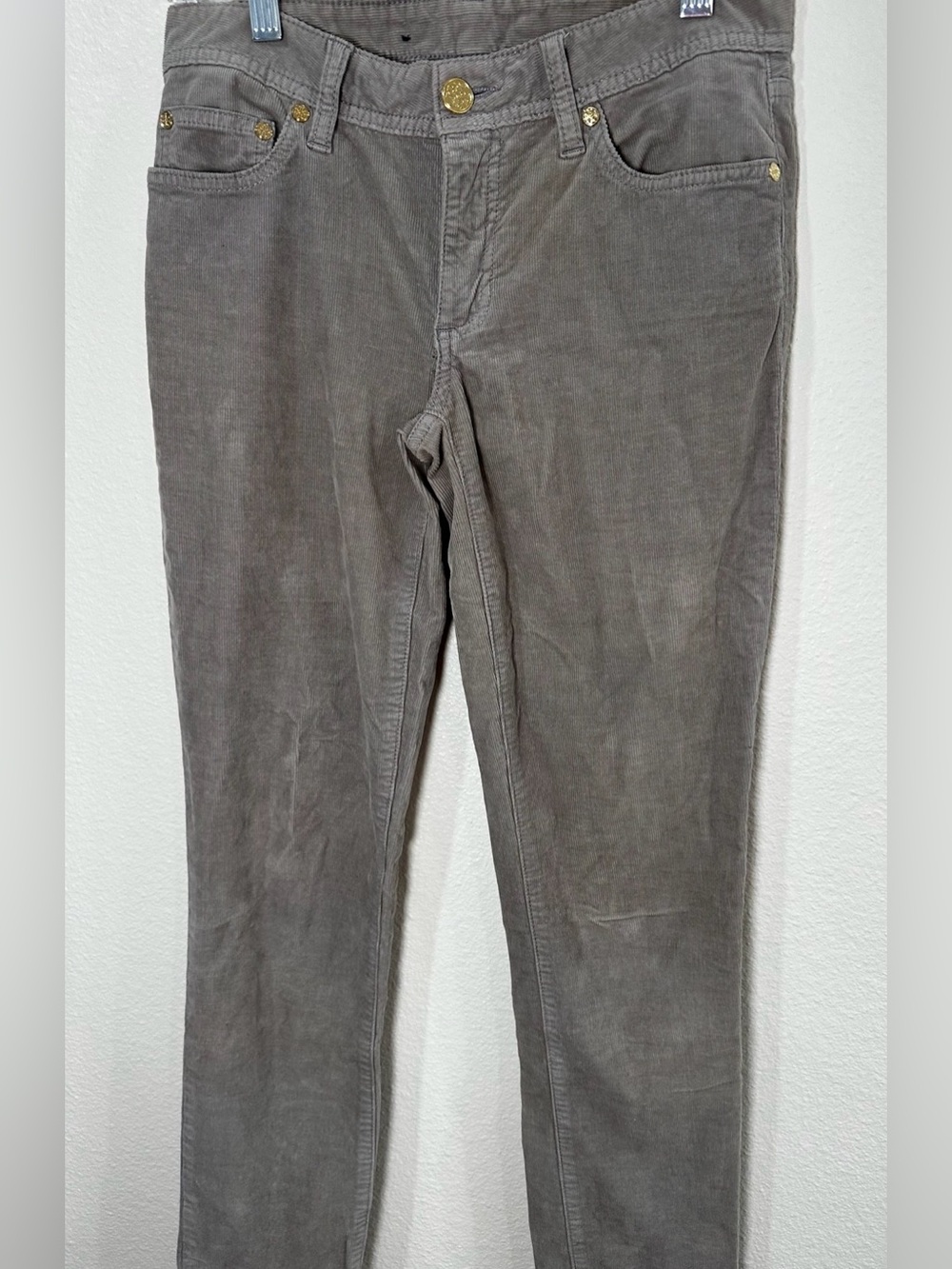 Tory Burch women’s taupe Corduroy Pants with Gold‎ Accents size 25
